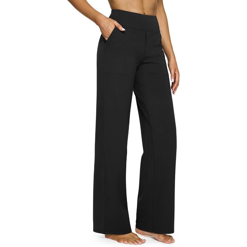 Women Wide Leg Yoga Pants with Pockets High Waist Casual Stretch Dress